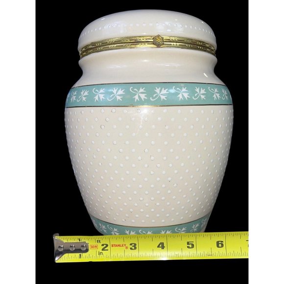Knott's Berry Farm Ceramic Canister Hinged Lid Cookie Jar Beige Teal Gold Trim - Picture 9 of 11